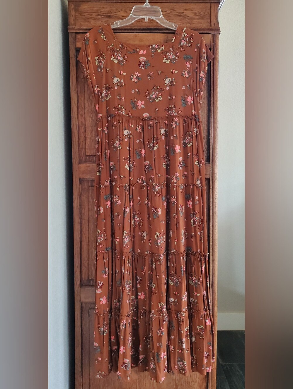 NATURAL LIFE Berkley Maxi Dress Brown Bouquet Floral Size M Boho Tiered